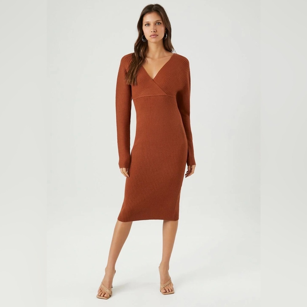 Rust orange long sleeve midi sweater dress | size Small | brand new